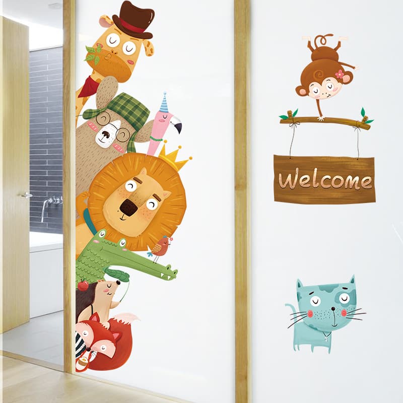 Wall Sticker Giraffe Lion Animal Kindergarten Classroom Door Sticker Children's Wall Sticker Self-adhesive Waterproof and Durable