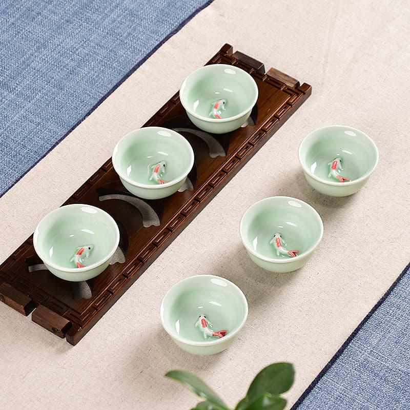 Factory Direct New Celadon Carp Kung Fu Tea Tasting Celadon Handmade Small Fish Cup Office Cup Gift Tea Cup Special Offer