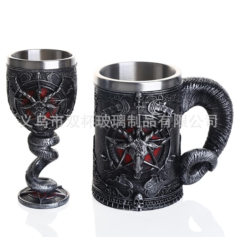 Factory direct supply of new double-layered resin stainless steel ram horn mug Game of Thrones anime 3D sheep head water cup