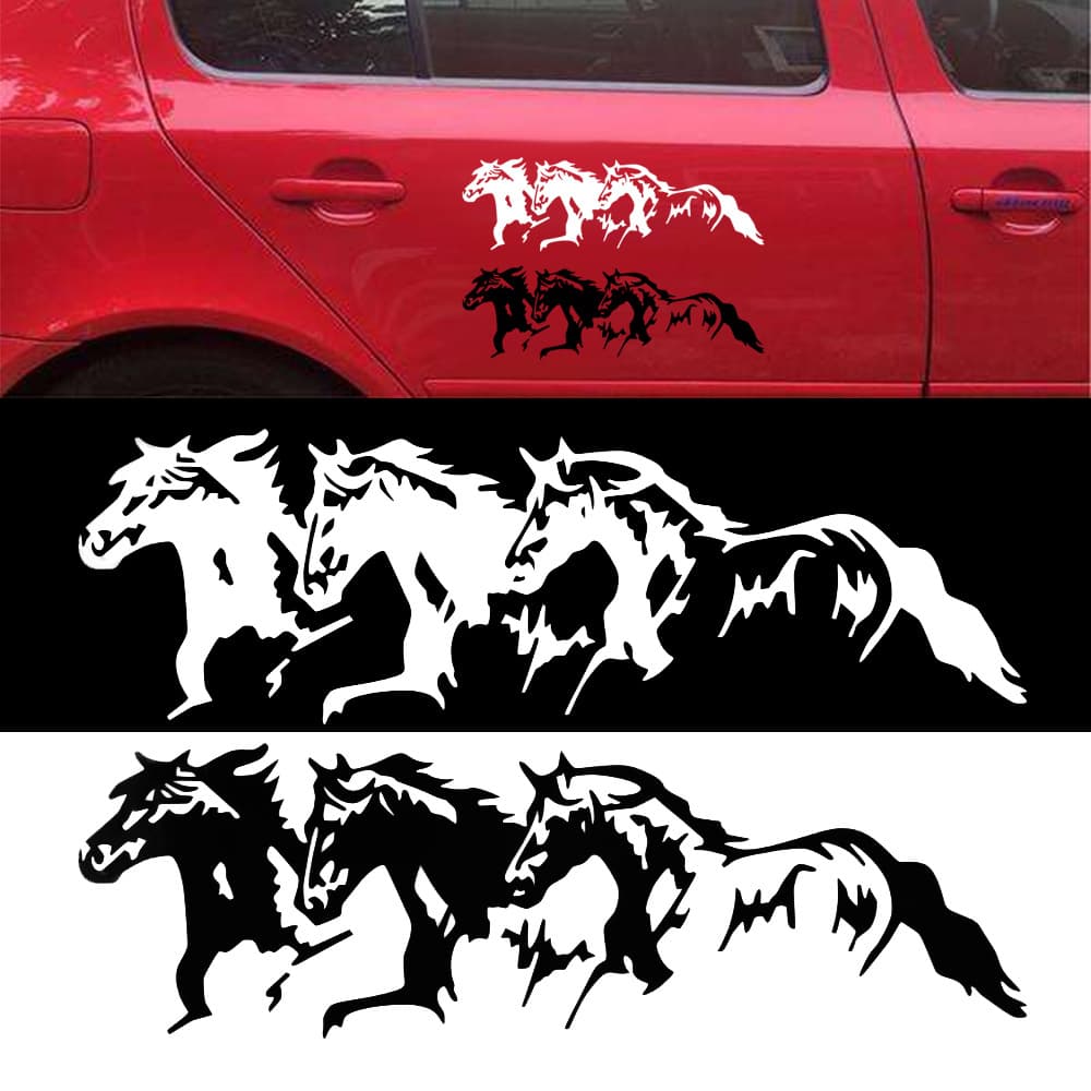Foreign trade horse car stickers, galloping horses, horse car stickers, three horses car decals, latte art B035