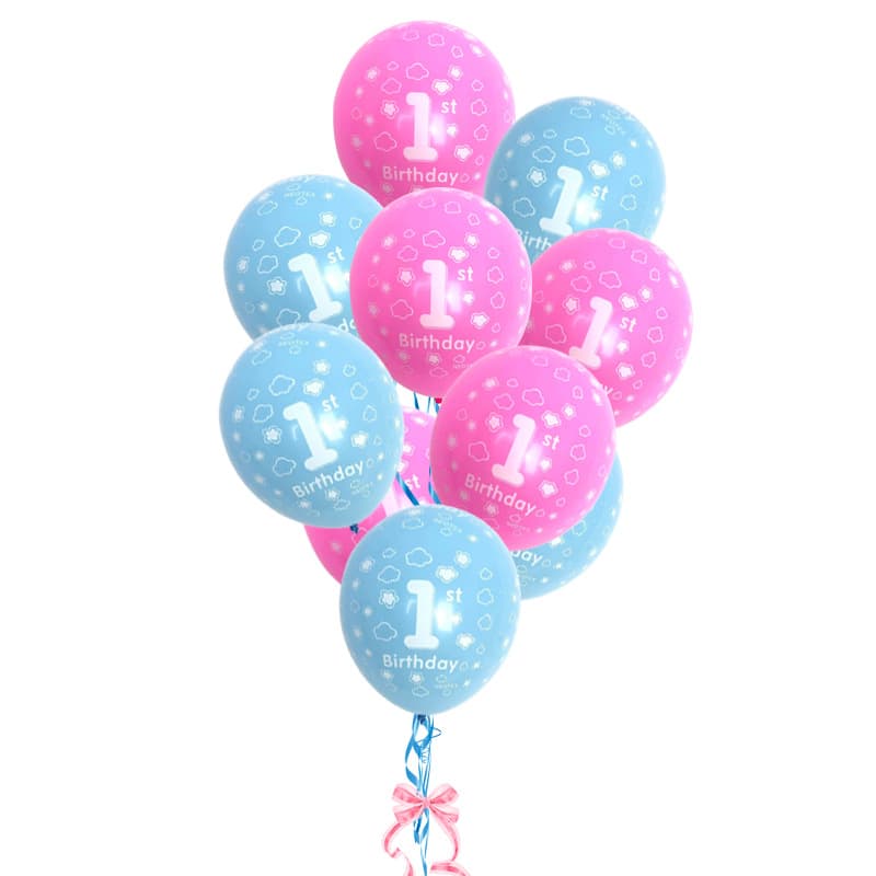 12 inch 2.8g1st latex balloon baby blue pink 1st birthday first year old party decoration arrangement balloon