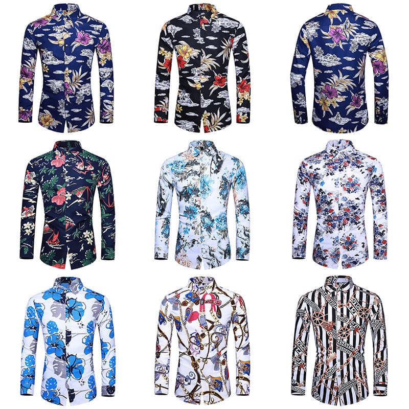 Men's Large Size Long Sleeve Floral Shirt