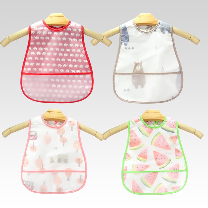 Thin double-layer children's EVA feeding bibs, cartoon print infant food bibs, children's waterproof bib aprons in stock