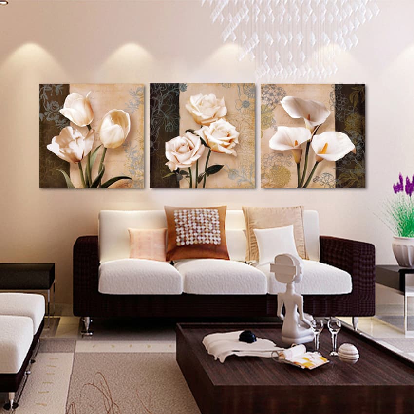 oil painting canvas modern decorative painting oil painting triptych classical flowers AliExpress cross-border supply