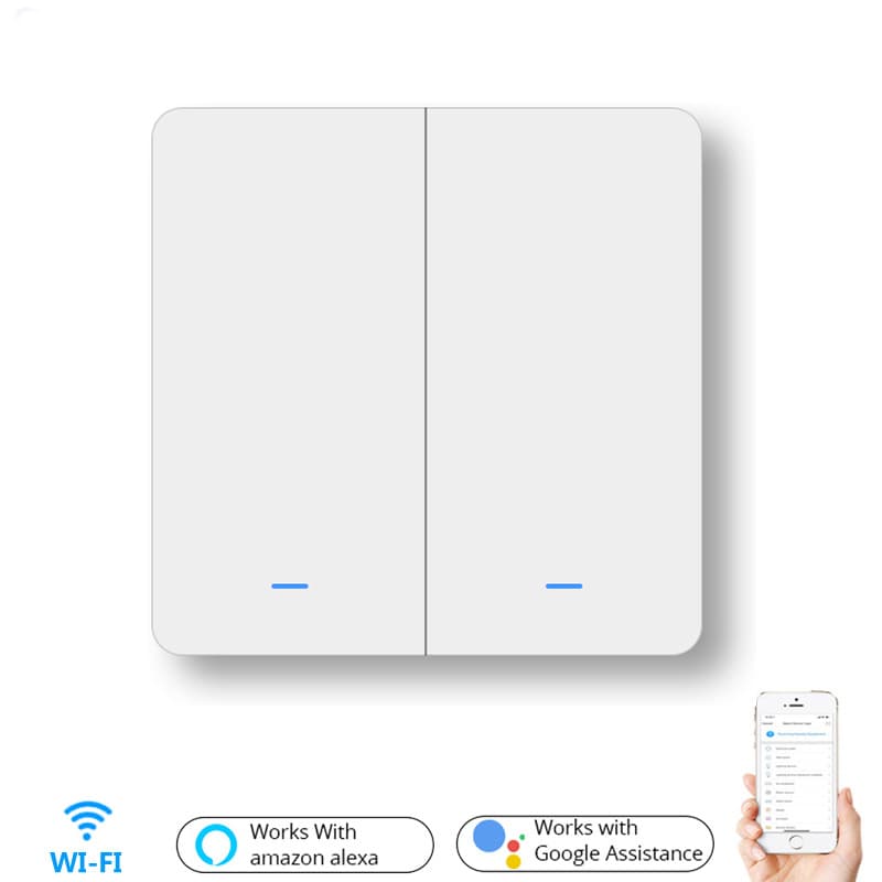 White 86-type dual-push-button smart wall switch controlled by mobile phone via Wi-Fi