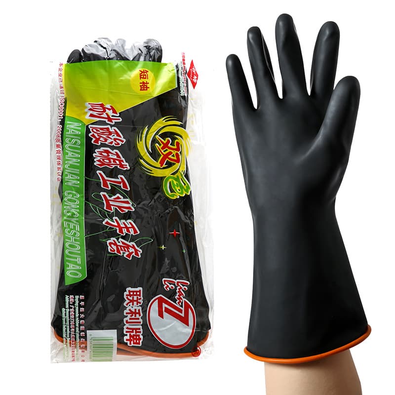 Lianli Brand Long Sleeve, Medium Sleeve, Short Sleeve Double-Layer Dual-Color Acid and Alkali Resistant Gloves Chemical Protective Gloves Black Gloves