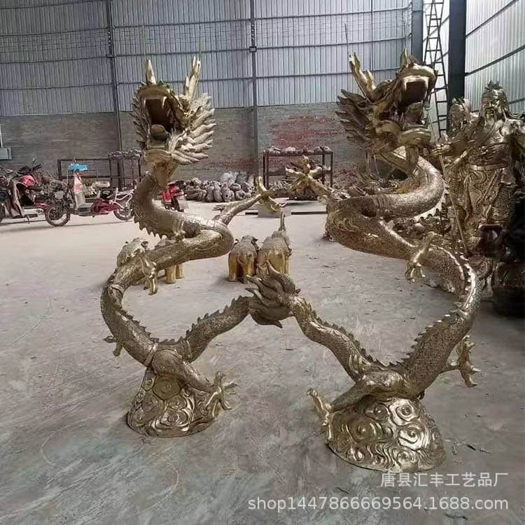 Copper Dragon Brass Dragon Animal Sculpture Ornament Double Dragon Playing Pearl Animal Copper Sculpture