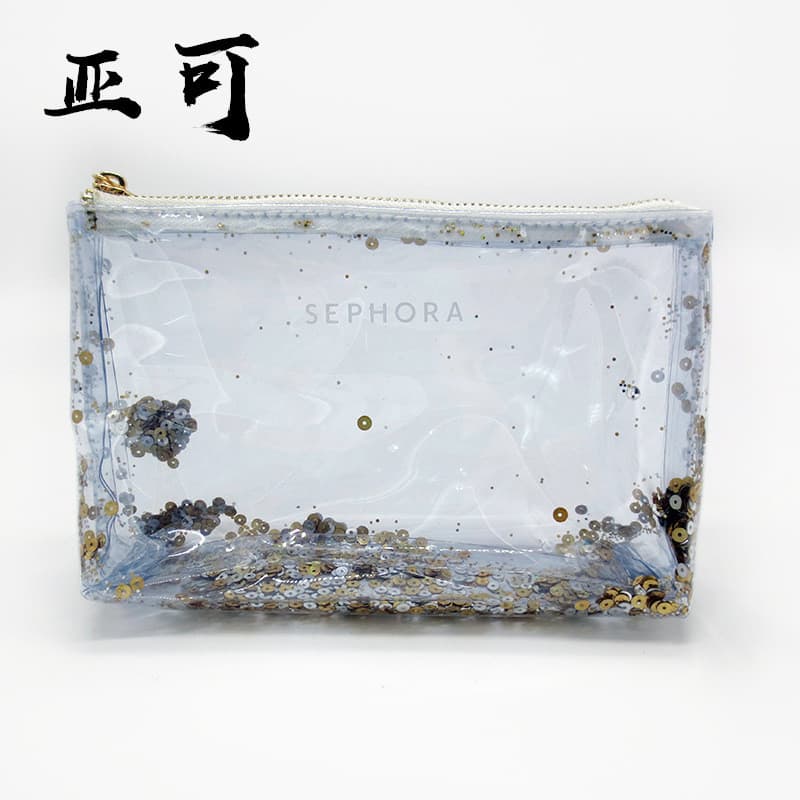 Sephora transparent waterproof travel toiletry bag transparent pvc bag zipper bag heat pressed pvc cosmetic bag