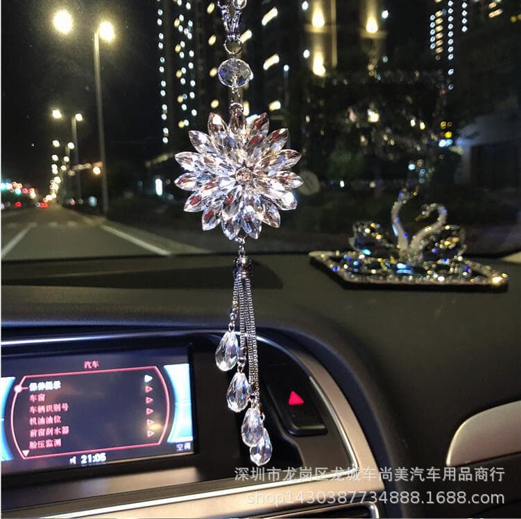 Creative Rhinestone Comet Car Ornament Crystal Snowflake Pendant High-End Rearview Mirror Hanging Decoration