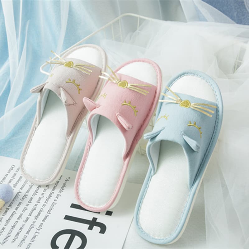 Clearance Spring Summer Home Shoes Quiet Silent Linen Open Toe Slippers Cute Cat Indoor Slippers for Women