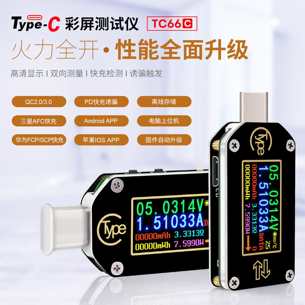 High Precision TC66 Fast Charge PD Protocol Detection Decoy, Type-C Voltage Current Meter, USB Capacity Measurement Tester