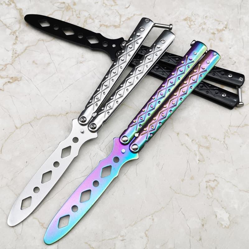 Beginner butterfly knife practice knife stainless steel display knife unsharpened portable flip transform outdoor tool.