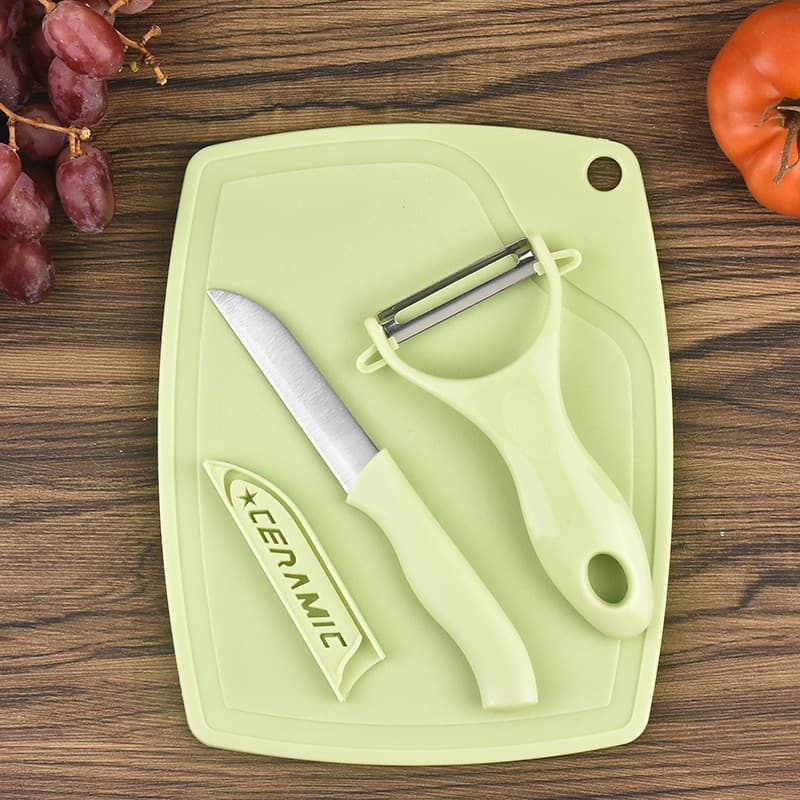 Stainless steel three-piece fruit knife set, cutting board scraper, fruit and vegetable knife, peeler, kitchen knife, gift knife