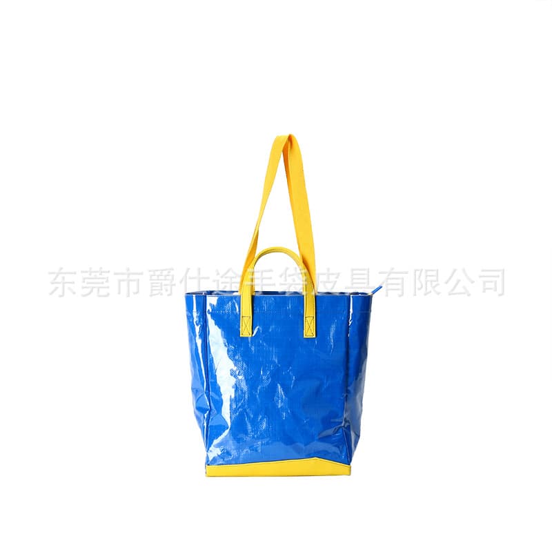 European and American Fashion PE Woven Shopping Bag, Eco-friendly Fashion PVC Shoulder Bag, Blue Waterproof Woven Tote
