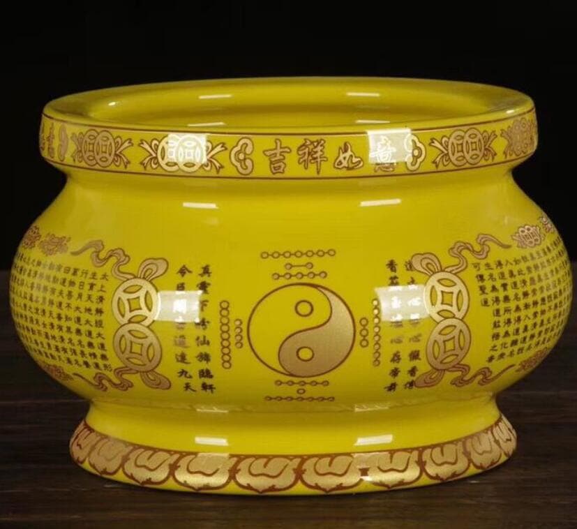 Temple Supplies Incense Burner Oil Lamp Factory Red Furnace Yellow Bagua Incense Burner Complete Set Ceramic Buddha Vase Flower Pot