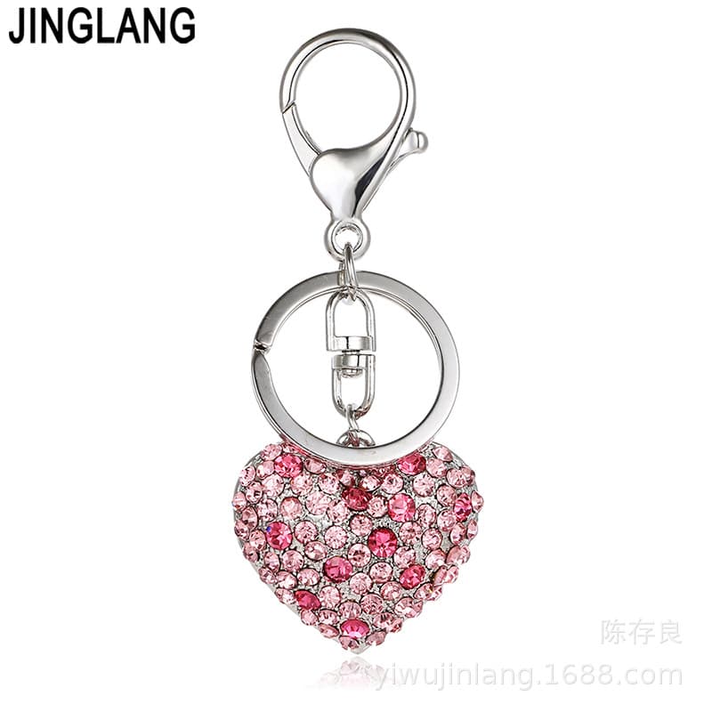 Factory Wholesale of Creative Personalized Alloy Diamond-Encrusted Heart Keychains for Bags and Cars