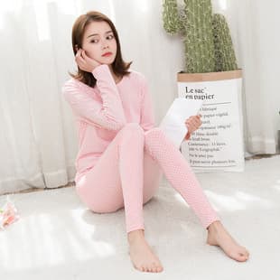 Polka Dot Stretch Underwear Set Autumn and Winter Thermal Underwear Set Fashion Women's Base Layer Top