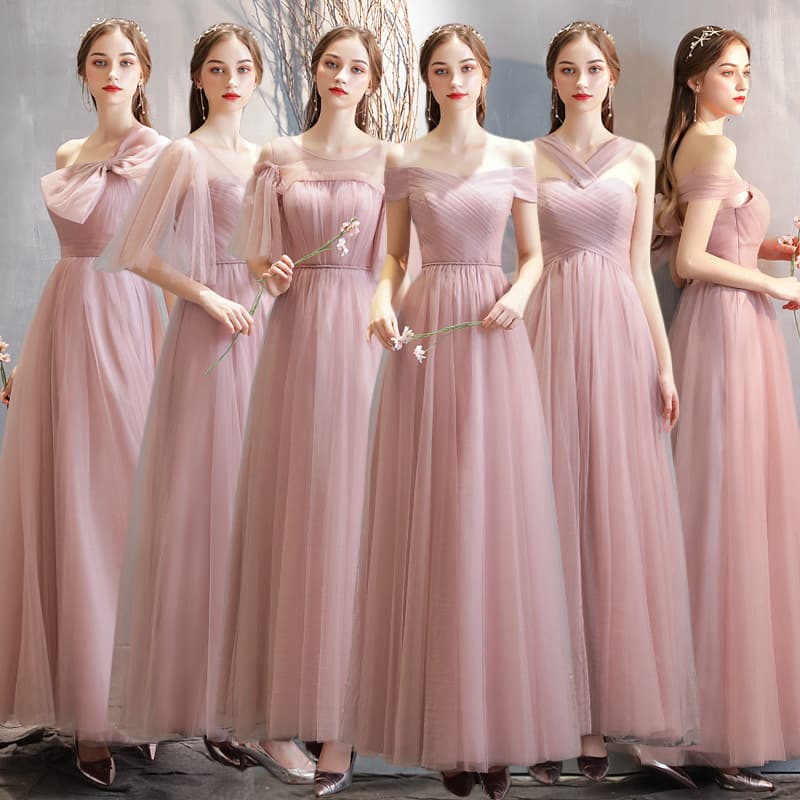 Wholesale Bridesmaid Dresses Women 2023 New Summer Korean Style Lotus Pink One-Shoulder Sister Group Dress Slimming Banquet
