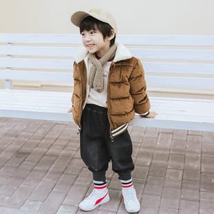 Children's Velvet Cotton Coat Thickened Jacket for Boys Warm Cotton Padded Winter Outfit for Toddlers and Kids