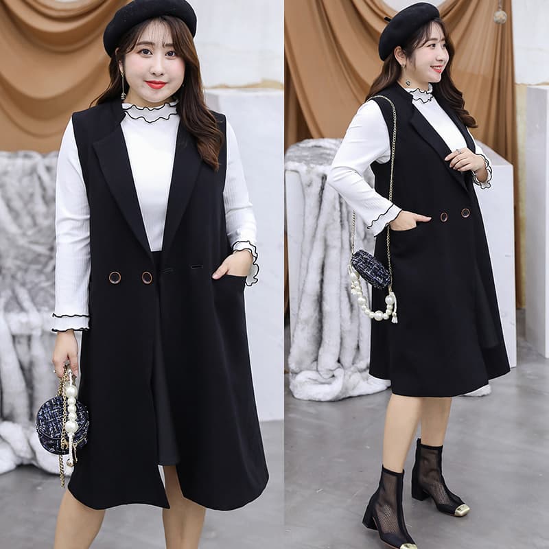9104 Suit Collar Vest Longline Vest Plus Size Korean Style Women's Clothing for Plus Size Up to 300 lbs Drop Shipping