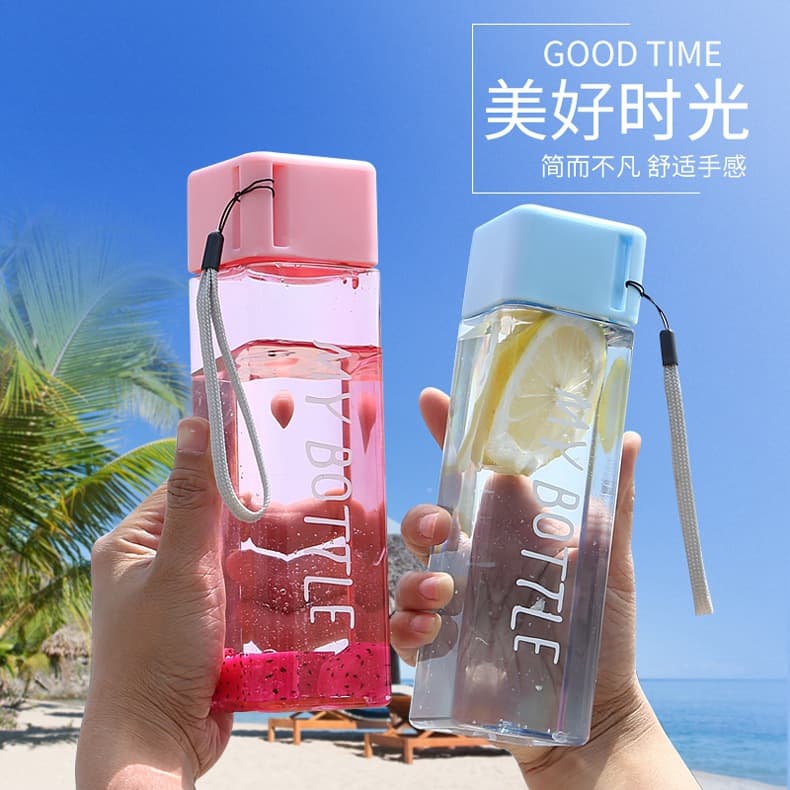 Simple Square Water Cup, Personalized Tumbler, Creative Portable Trendy Cup, Leak-Proof Heat-Resistant Plastic Cup, Custom Logo