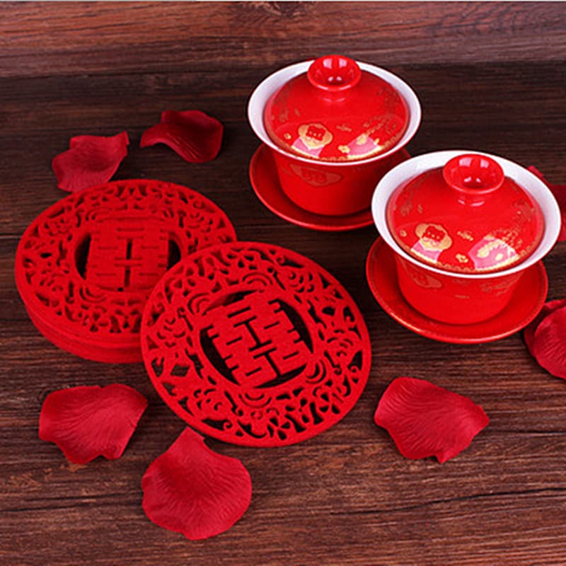 Felt Wedding Red Double Happiness Spring Character Cut-out Coasters, Heat Insulation Table Mats, Cross-border Hot-seller Placemats Custom Manufacturer