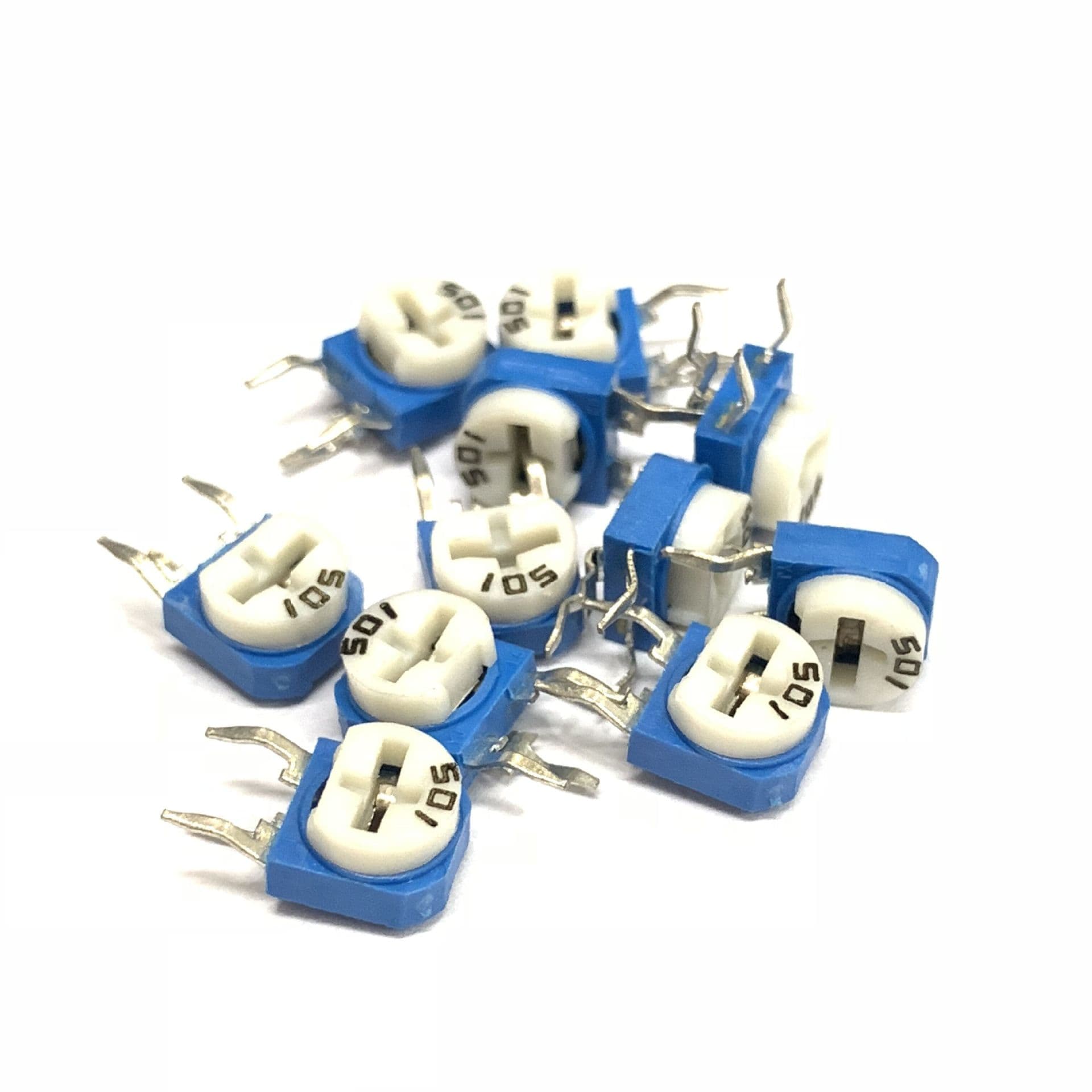 Blue-White Vertical Adjustable Resistor WH06-1/RM063, Resistance 500Ω/501, Blue-White Vertical Adjustable Potentiometer