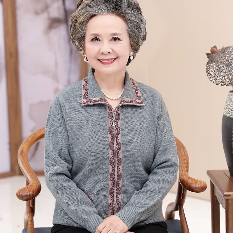 Spring and Autumn Cardigan for Middle-aged and Elderly Women 60-70 Years Old, Grandma Mom Sweater Coat