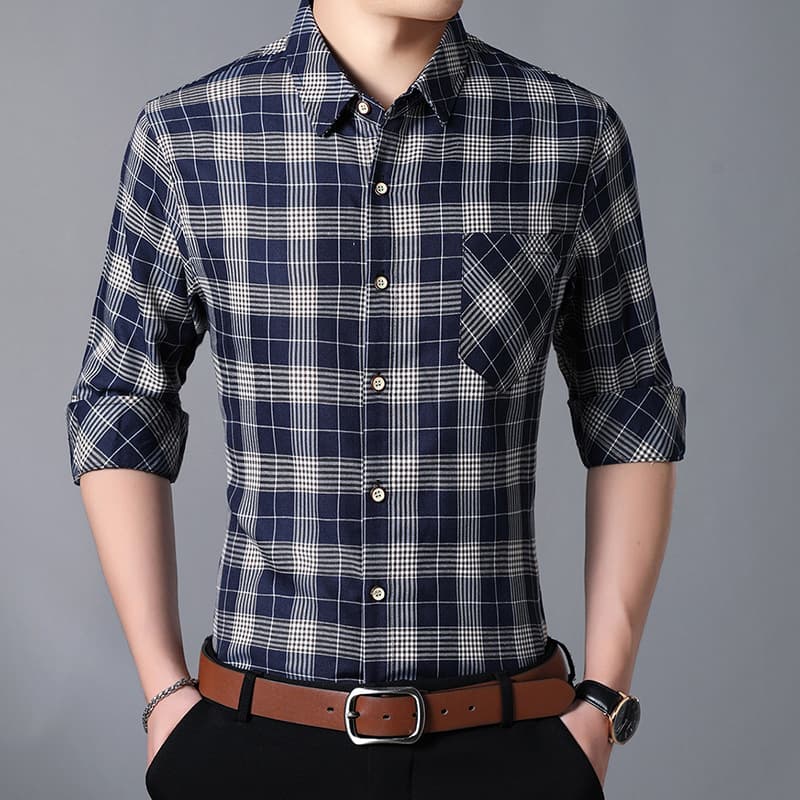Men Dress Shirt Men's Long Sleeve big Size man Plaid Shirts