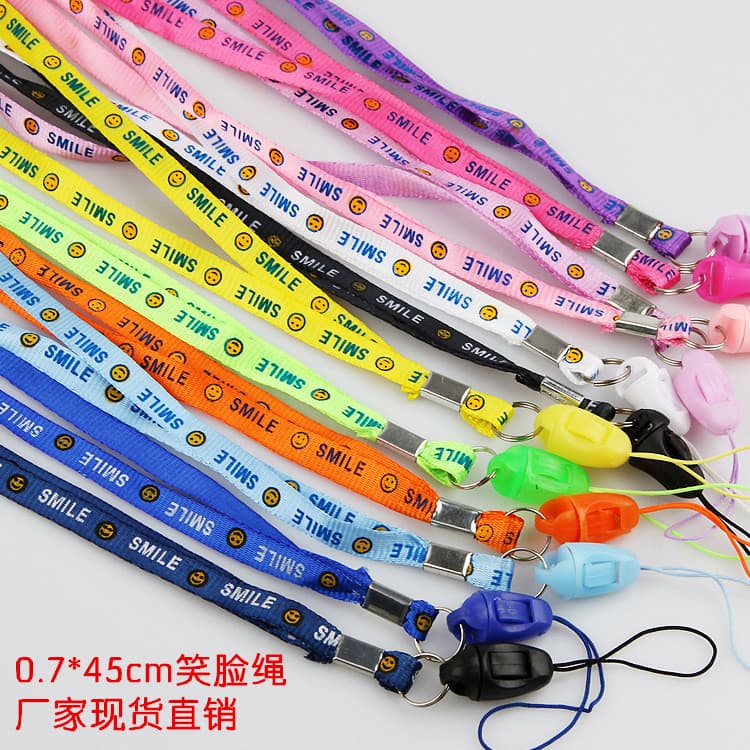 Factory Direct Sales 0.7cm Wide Smiley Face Lanyard Neck Phone Camera Toy Strap Student Work ID Badge Lanyard