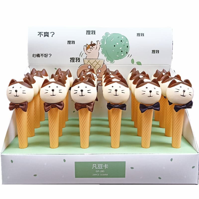 Fandou Card 285 Cartoon Cat Ice Cream Soft Squishy Stress Relief Neutral Pen Cute Sweet Cone Cute Cat Squeeze Toy Pen
