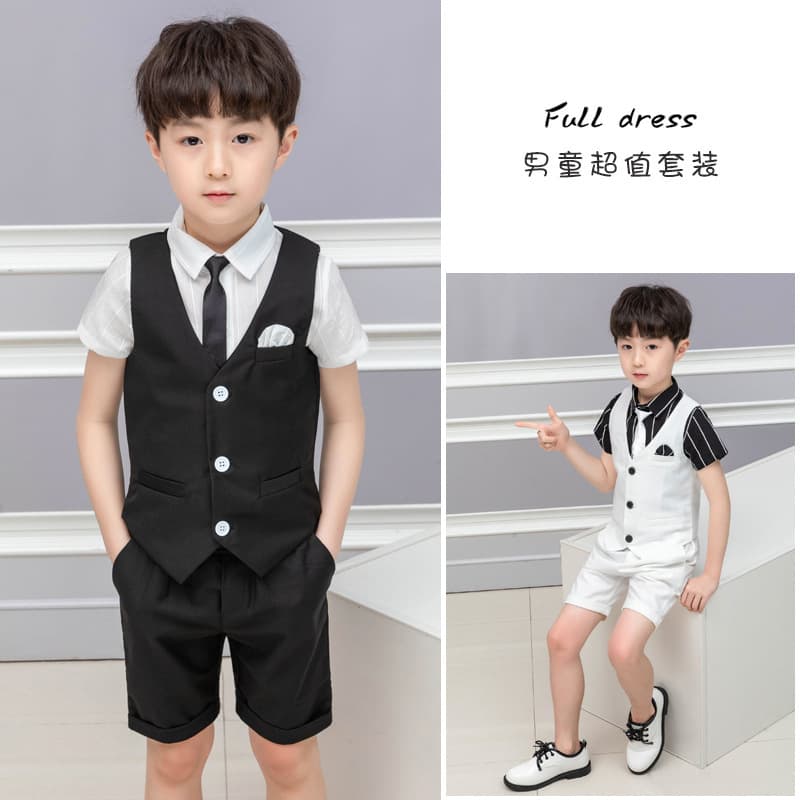 Boys' Formal Vest Suit Set Summer Piano Performance Outfit Korean Style Host Blazer Vest Suit Wholesale