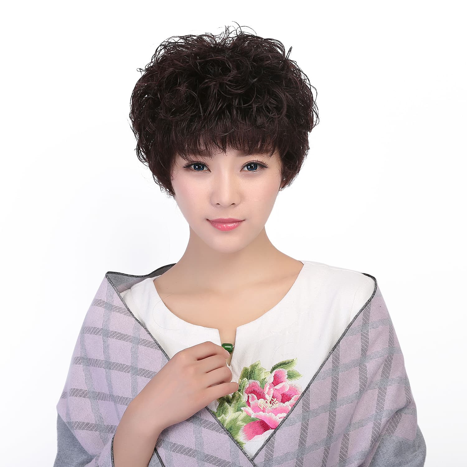 Short Wig for Middle-aged and Elderly Women, Real Human Hair, Round Face Natural Shape, Full Head Cover, Mother's Short Curly Hair