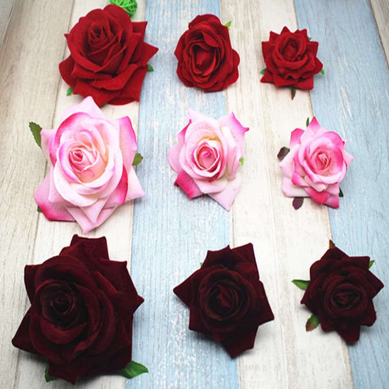 DIY Simulated Craft Velvet Rose Flower Head Bouquet Silk Flower Brooch Photo Prop Arch Floral Wedding Decorations