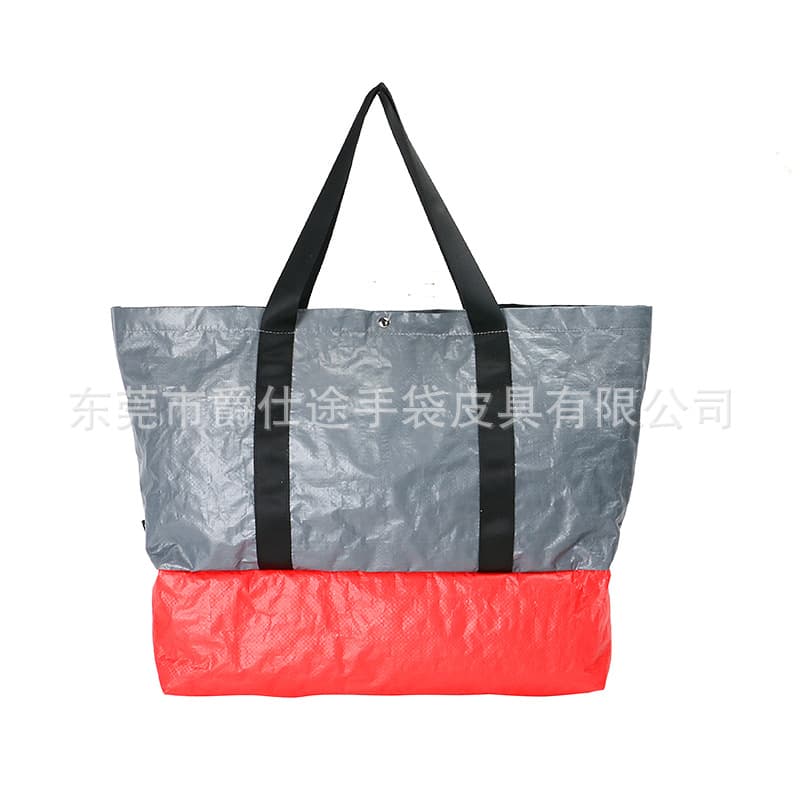 European and American new eco-friendly PE woven tote bag, two-tone woven shopping bag, casual waterproof shoulder bag