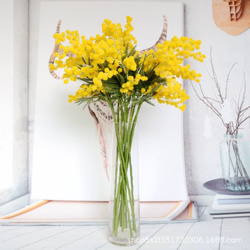 High-End Artificial Fake Flower Acacia Plastic Flower Fluffy Love Peas Country Style Decorative Flower