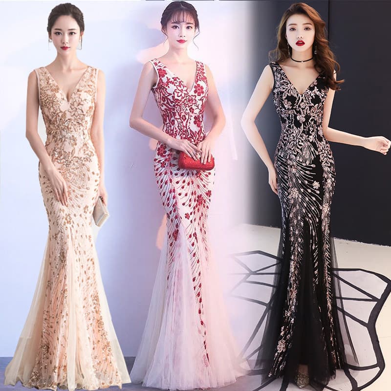 Elegant Wedding Evening Dress Deep V-Neck Backless Embroidered Mermaid Long Gown for Bride Toast Dress Hostess