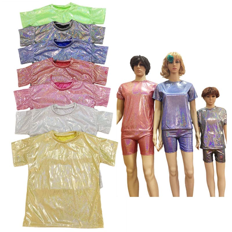 Unisex Versatile New Men's Women's Children's Elderly Dancewear, Hip-hop Sequins Laser Loose Short-sleeve T-shirt Street Dance Outfit