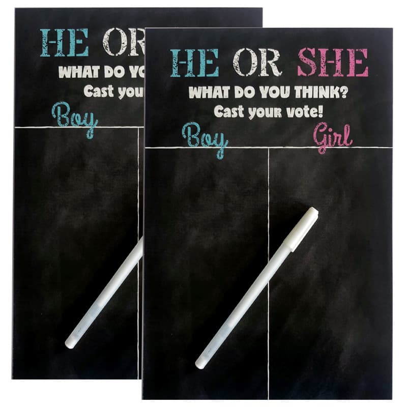 Gender Reveal Party Team Game Voting Card Boy or Girl Hard Cardstock HE OR SHE?