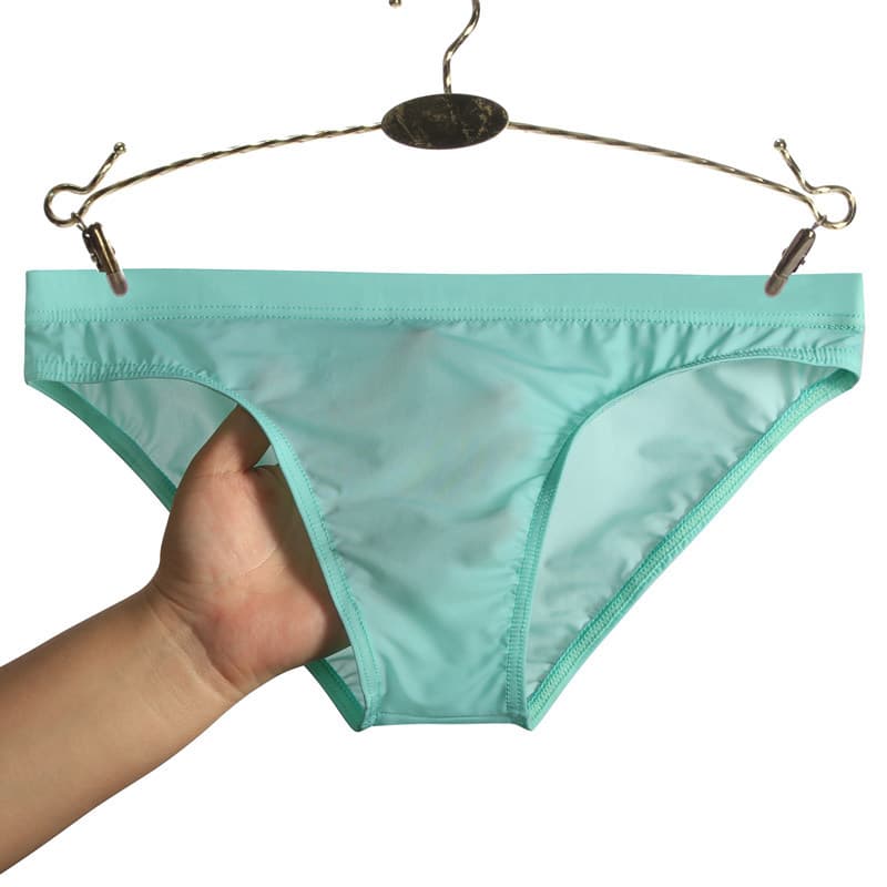 Junye Men's Ice Silk Transparent Underwear No Pouch Tight Briefs Thin Low-Rise Sexy Breathable Youth Shorts