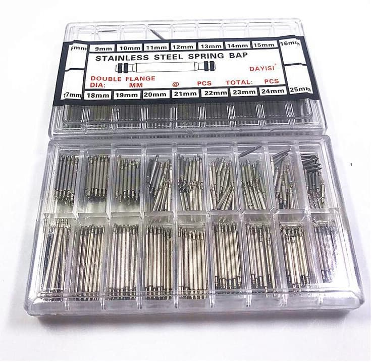 Watch Repair Tool Accessory Kit - Spring Bars, Watch Pins, Fixed Shafts, Sizes 8MM-25MM, 360-Piece Box