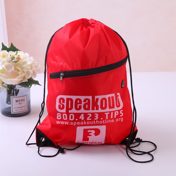 Drawstring Zipper Polyester Bag Custom Logo Travel Clothes Storage Drawstring Bag Casual Drawstring Backpack Bag