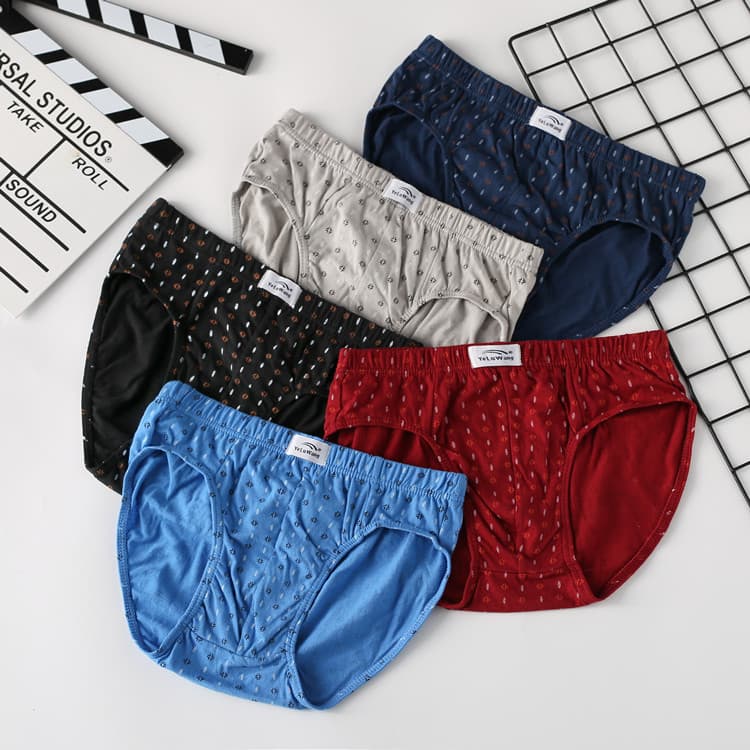 Wholesale 100% cotton men's briefs, breathable pure cotton printed plus size underwear shorts