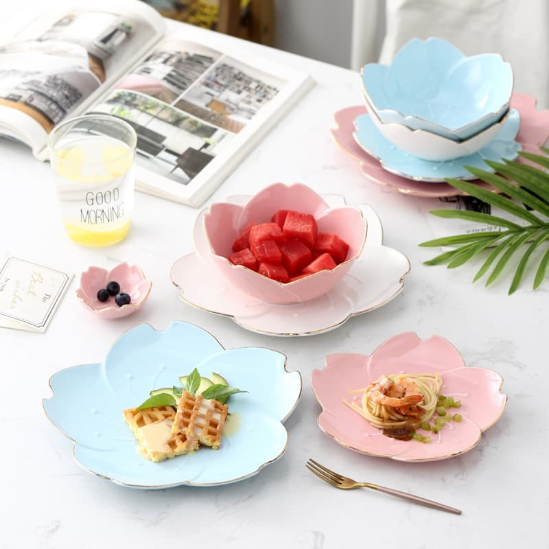 Japanese gold-painted cherry blossom plate ceramic tableware set home creative Western plate dessert plate salad bowl vinegar dish