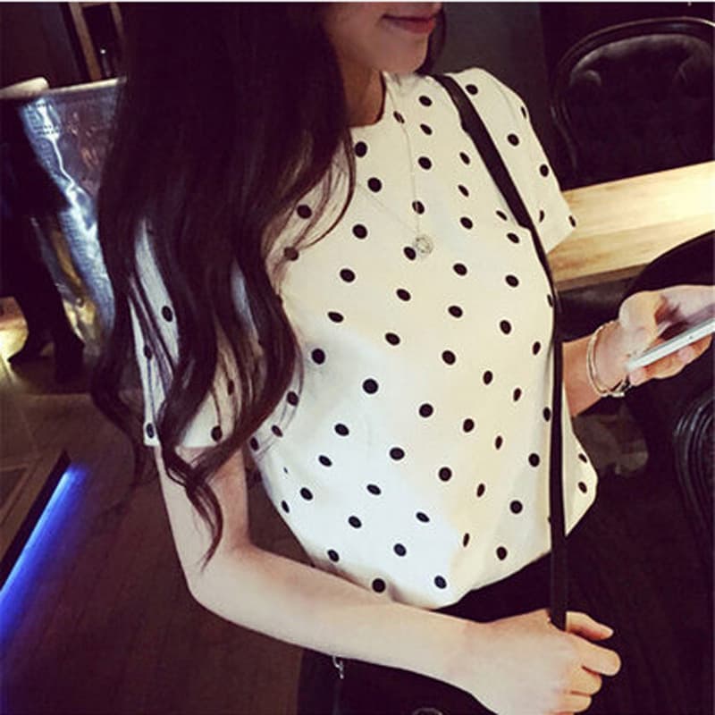 First Generation Simple Round Neck Fresh Cute Polka Dot Short Sleeve T-Shirt Wholesale Foreign Trade Wholesale Trendy Ladies Undershirt
