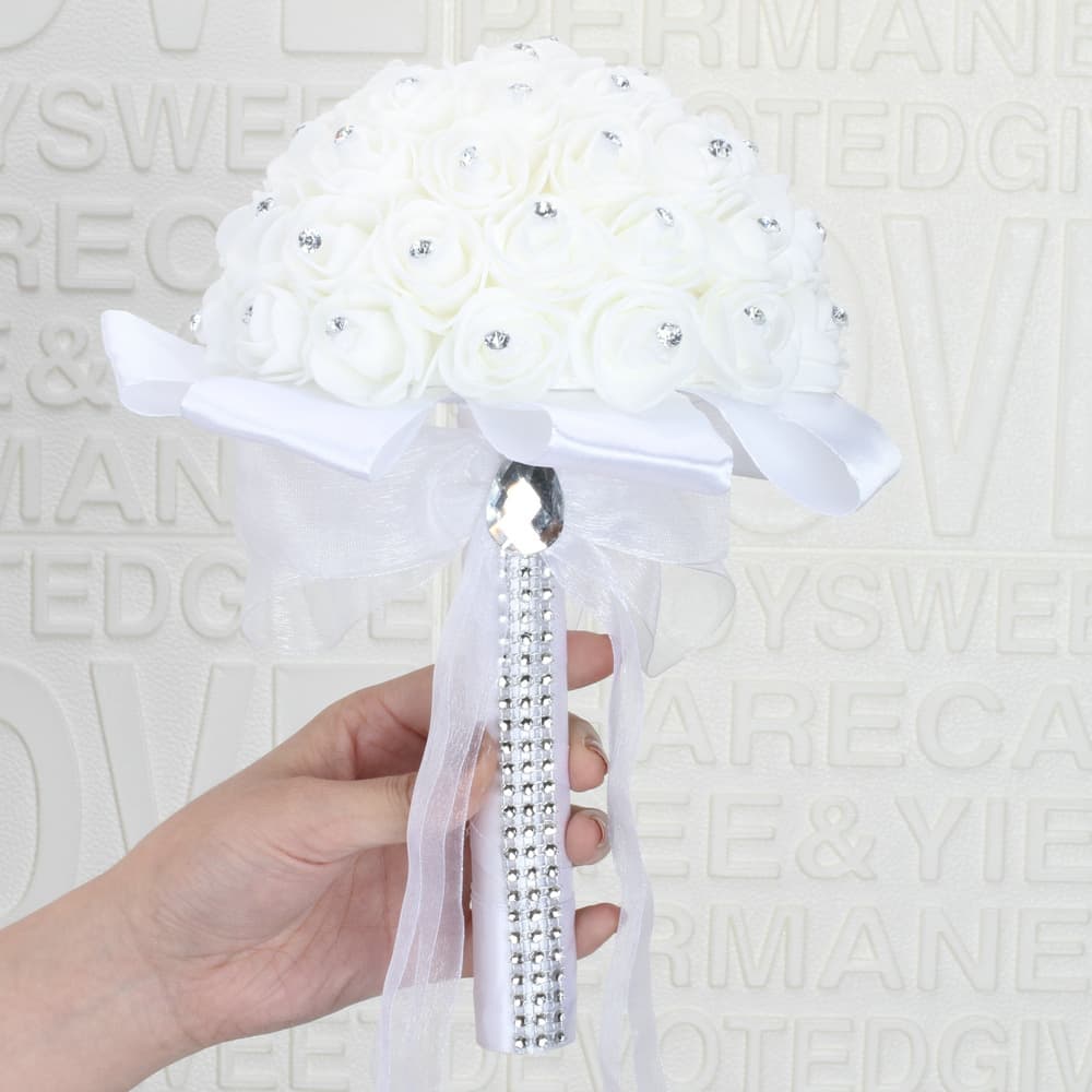 Amazon bridal wedding export Korean style PE foam bouquet artificial flowers white roses multi-color