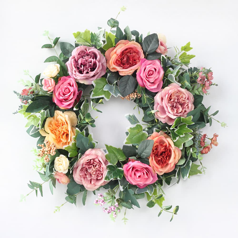 Spring New Rose Peony Silk Flower Wreath Door Ring Festival Decoration Amazon Supply