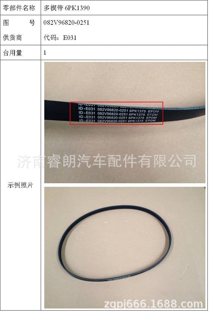 Manufacturer and wholesaler of Sinotruk Howo Shandeka full vehicle parts 082V96820-0251 multi-ribbed belt 6PK1390