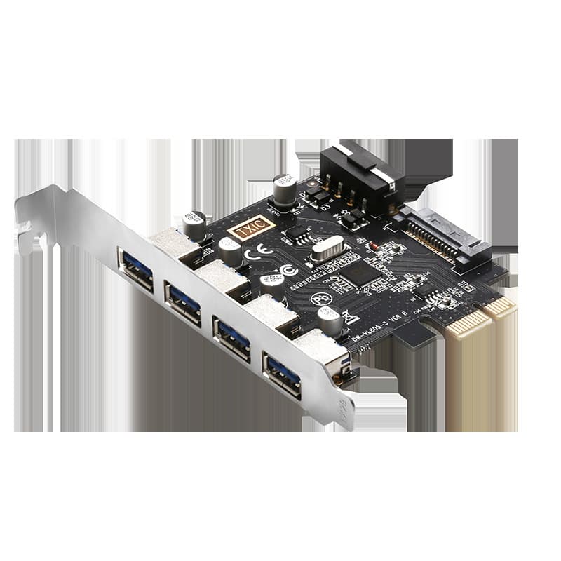 TXIC Dual Power PCI-E to USB 3.0 Expansion Card, 4-Port High-Speed Desktop USB 3.0 Expansion Card