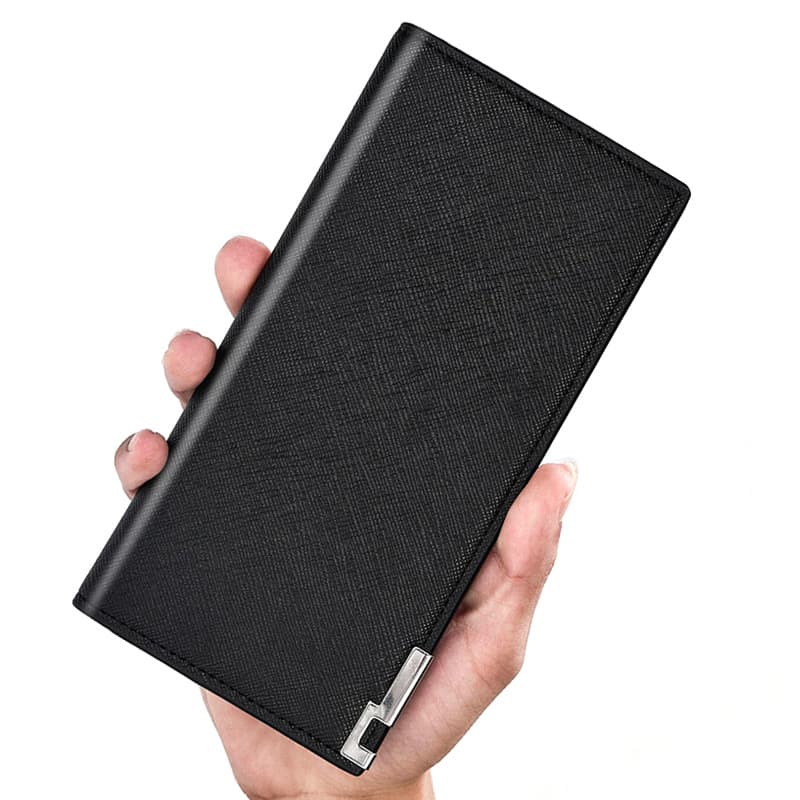 Creative Men's Long Soft Leather Cross Pattern Thin Wallet Money Clip Vertical Square Shape Korean Style Business Gift Open